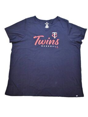 Fanatics Womens Plus Size MLB Minnesota Twins Baseball Blue V-Neck Shirt New 4X
